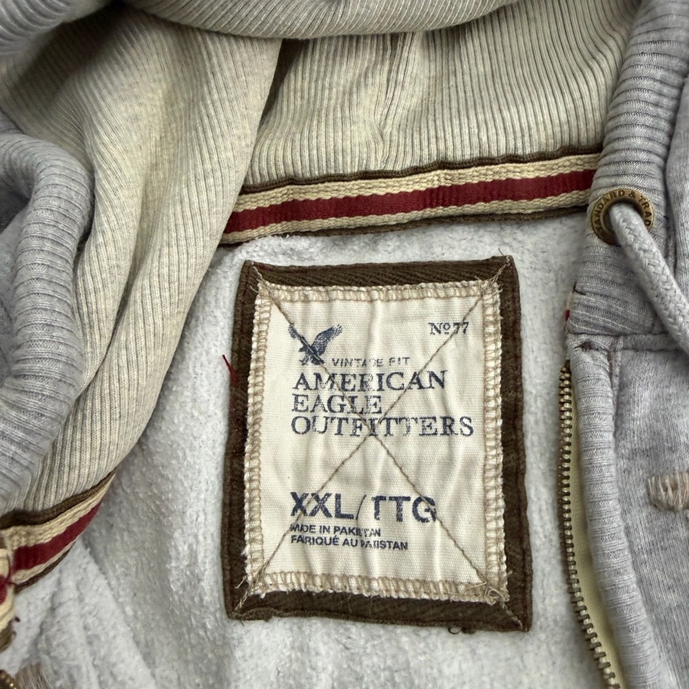 Abercrombie & Fitch‎ AEO Gray Full Zip Hoodie Vintage Fit XXL Sherpa Lined - Picture 6 of 6